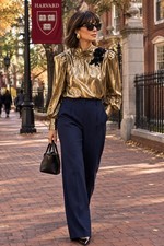 Patra  Vintage 1980s Chic Metallic Blouse – Black Floral Embroidery picture