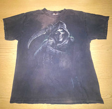 VTG Y2K Tennessee River Grim Reaper Graphic T-Shirt L Black Faded Goth Horror picture