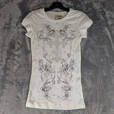 Y2K Grunge Bling Short Sleeve Retro Vintage Rhinestone Cross Vocal T-shirt S picture