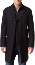 Cole Haan Signature Men's Wool Twill Long Coat with knit Bib Charcoal Size Large picture