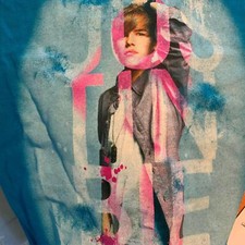 NWT Justin Bieber T-Shirt Child Sizes 6-16 100% Cotton Long Sleeve Blue White picture