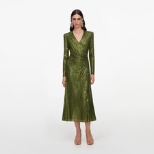 self portrait OLIVE RHINESTONE MESH WRAP MIDI DRESS $ 895 Size US 6 UK 10 picture