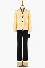 NWT Le Suit City Blooms Pantsuit Sz 4 Banana Yellow Black w/ Scarf picture