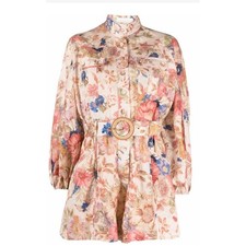 Zimmermann Raie Floral Linen Romper Belted Long Sleeve Utility Playsuit Pink 10 picture