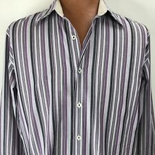 MICHAEL KORS Men’s Striped Purple 100% Cotton Long Sleeve Shirt Size Large picture