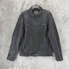 AllSaints Lark Leather Jacket Mens Large Black Goat Leather Full Zip ML141H picture