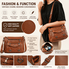 FAXHION Crossbody Bag, Soft Leather Shoulder Bag, Retro, Minimalist, Fashionable picture