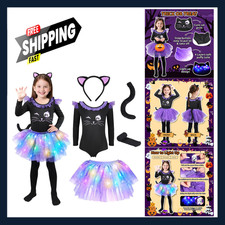 Kids Girls Black Cat Costume with Light Up Effect for Halloween and Parties picture