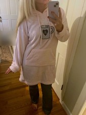 SUPER Soft Life is Good Pink Plush Hoodie Dress with Coffee Cup Graphic picture