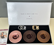 Bella Trio Belt 2 Buckle Set Ratchet Adjust Leather Pink Brown Cognac NEW IN BOX picture