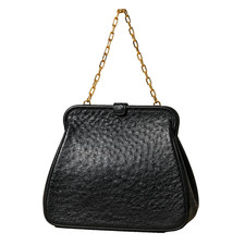 Nettie Rosenstein Vintage Black Genuine Ostrich Leather Frame Shoulder Bag picture
