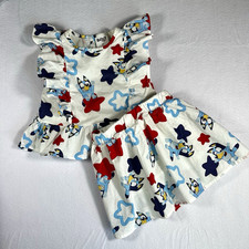 Bluey 4T Set NWOT Star Print Peplum Top Skort Girls White Red Blue picture
