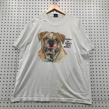 Vintage 90s Bulldog Funny T Shirt Mens XL White  Whats Your Point Screen Stars picture