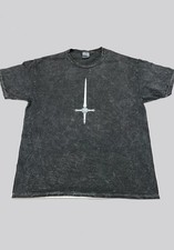Colortone Men's Black Acid Wash Samurai Graphic Crew Neck Tee Cotton L picture