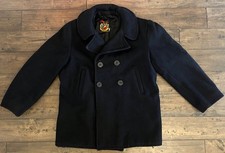* VTG Alpine Guide Wool Pea Coat Mens Medium Black Double Breasted Anchor Button picture