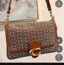 Coach Tabby Soft Jacquard Logo Shoulder Bag Brown/Beige w/ Strap & Dust Bag picture