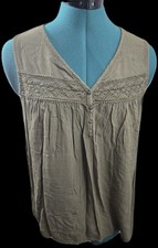 Artesia Dusty Olive Crochet Trimmed Tank Top - Size Large picture