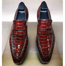 Handmade Men Alligator Texture Leather Loafers Shoes, moccasin shoe for men's picture