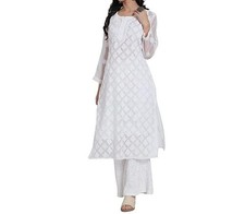 Chikankari Handwork Embroided Premium Kurtis White With Free Camisole( No Tarif) picture
