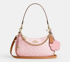 NWT COACH Teri Shoulder Bag CEA20 Signature Canvas Powder Pink Gold Charms picture