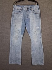 Wrangler Mens Jeans 35x32 Blue Denim Retro Slim Boot Reworked Upcycle Patch Boro picture