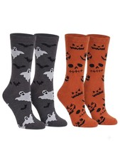 Women's Jack O Lantern and Bats & Ghosts Halloween Socks Novelty Crew 2-Pack picture