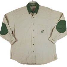 Vintage Ducks Unlimited Sportsman Shirt Mens Large Beige Green Elbow Patches picture