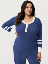 Torrid 3X Ribbed Henley Varsity Long Sleeve Cotton Modal Top Oceana Blue NWT picture