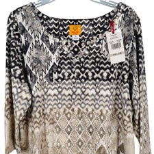 NWT Ruby Rd Womens 1X Must Haves I Top Black Multicolor Ikat Geometric Boho picture