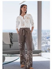 JOHNNY WAS LAEL WIDE LEG CARGO EMBROIDERED LINEN PANTS size L picture