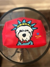 Marc Tetro Red Cosmetic Bag with Dog Statue of Liberty Design picture