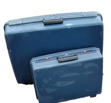 Set Of 2 French Made Vintage Hard Shell Delsey  Luggage Combination Blue picture