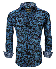 Men PREMIERE Long Sleeve Button Down Dress Shirt BLUE BLACK PAISLEY DESIGNER 623 picture