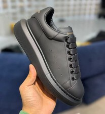Alexander McQueen All Black Smooth Leather Platform Sneakers Men Women picture