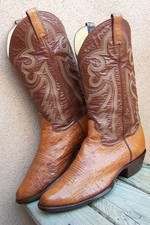 PANHANDLE SLIM Mens Cowboy Boot Cognac Brown Full Quill Ostrich Leather Sz 8.5D picture