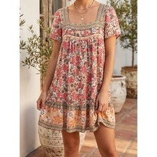 Jodifl Boho Floral Square Neck Ruffle Hem Mini Dress picture