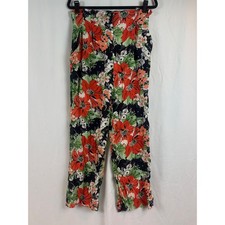 Zara Vintage Style High Waisted Floral Wide Leg Pants Red Poppy Navy Blue Boho picture