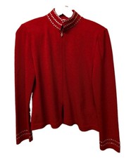 ST John Knits Marie Gray Evening Size 8 Cocktail Jacket Classic Zipper Red picture