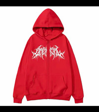 Men’s Red Graphic Print Full Zip Hooded Hoodie w/ Pockets Size M picture