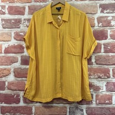 Ana Top Womens XL Yellow Striped Gauzy Pocketed Casual Button Front Shirt  picture