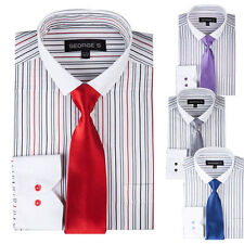 Men's Contrast Colored Striped Dress Shirt with slim Tie By George's SG41 picture