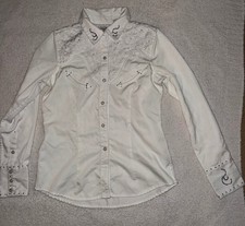 : Panhandle Slim White Embroidered Western Shirt Size M Rhinestone Cowgirl picture