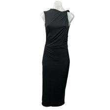 H&M Womens Black Sleeveless Gathered Ruched Asymmetric Neck Bodycon Midi Dress S picture