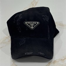 PRADA Black Solid Twill Baseball Cap Adjustable Men's Designer Hat One Size picture