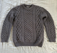 Aran Sweater Irish Fisherman 100% Wool Knit Navy Size Small Made In Ireland picture
