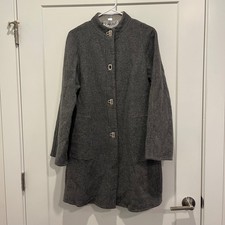 Carlisle Womens Grey 100% Lambswool Mock Neck Twist Lock Long Coat Size 10 picture