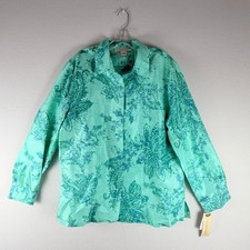 clothes 100% Silk Paisley Shirt XL Green Floral Boho Coastal Grannycore picture