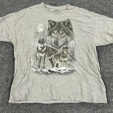 DOM T-Shirt Mens Size 2XL Gray Wolf Graphic Nature Short Sleeve Crewneck Tee picture