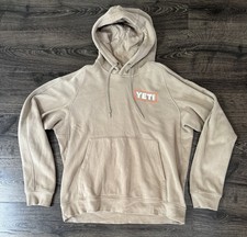 YETI Mens Medium Taupe Wetlands Logo Badge Fleece Pullover Hoodie Sweatshirt picture