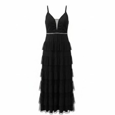 AMORE BELLA BLACK EVENING GOWN WITH RHINESTONE DETAIL SIZE LARGE NEW WITH TAG picture